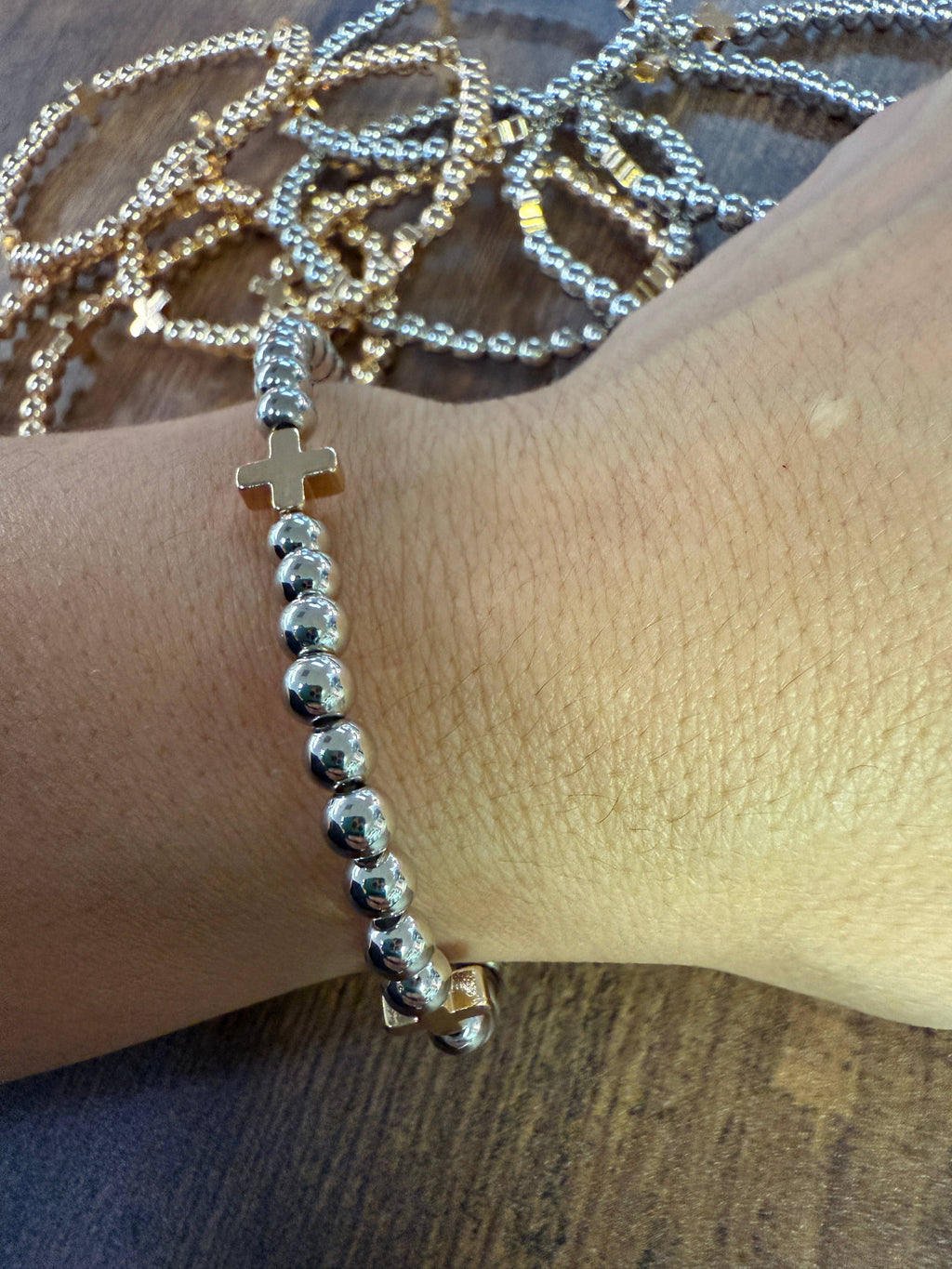 Gold Bracelet w/ Cross Accent SET of 5