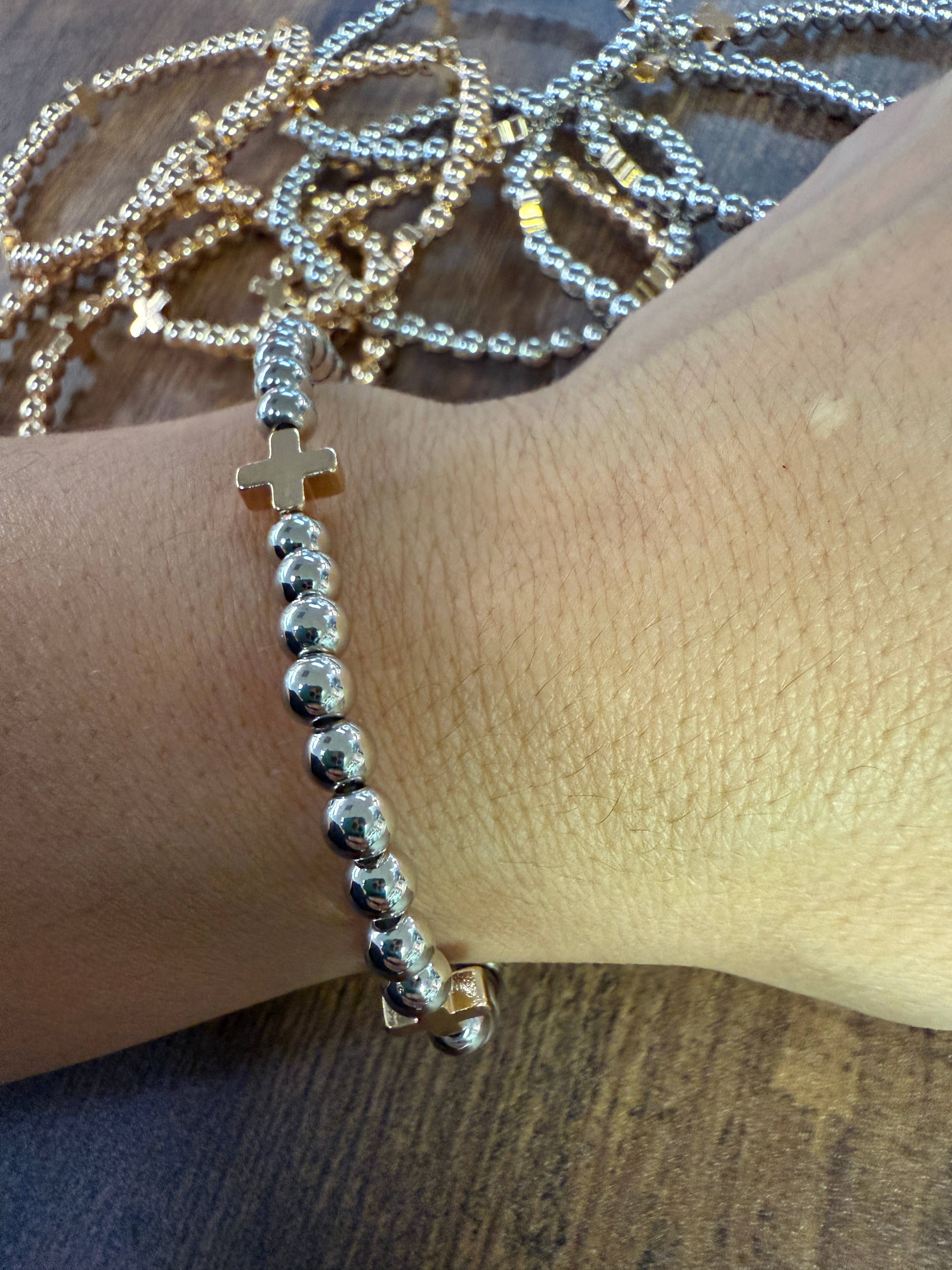 Gold Bracelet w/ Cross Accent SET of 5