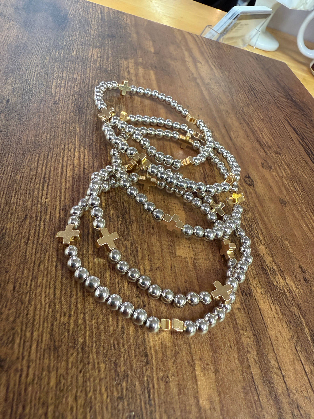 Gold Bracelet w/ Cross Accent SET of 5