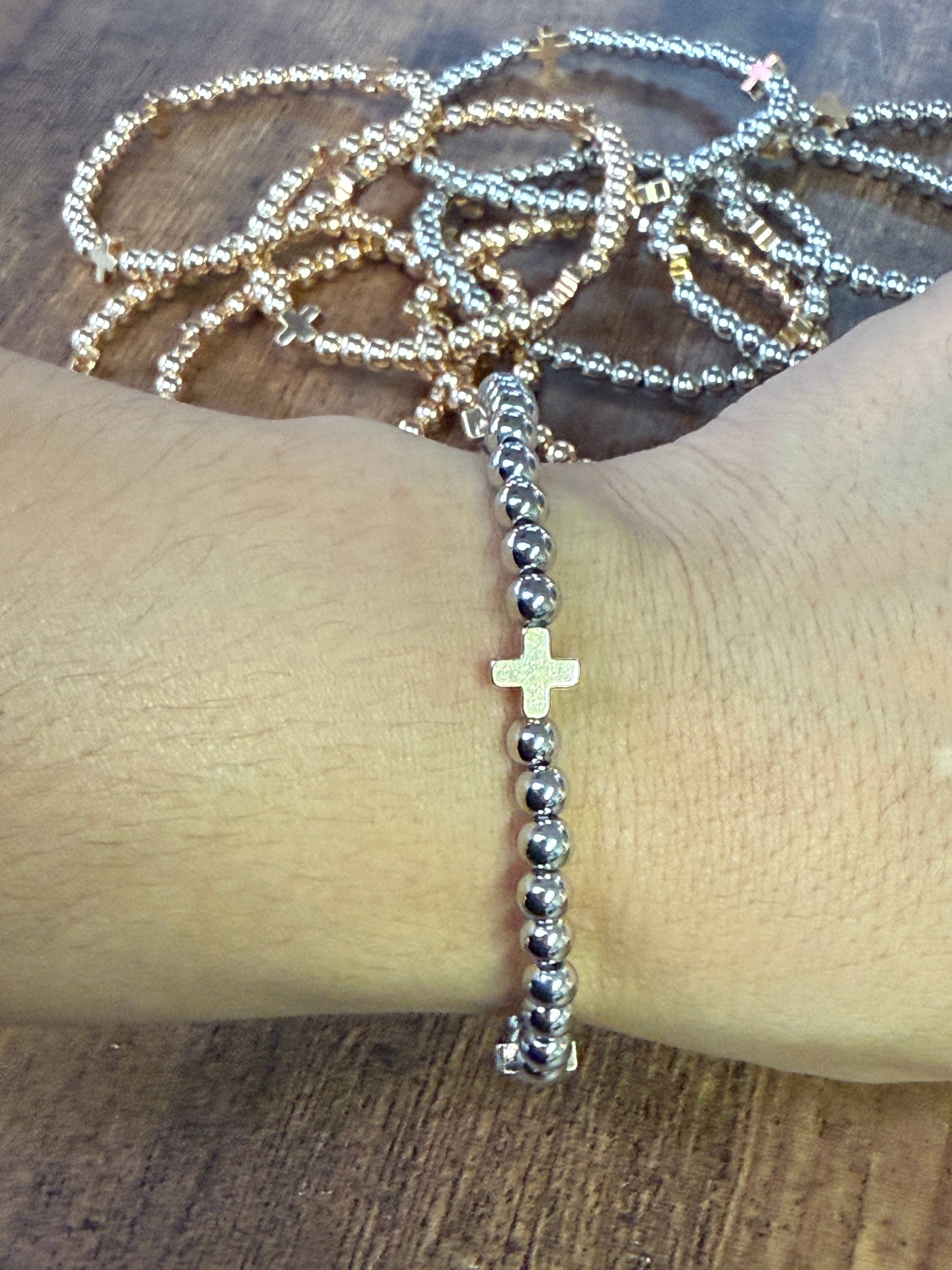 Gold Bracelet w/ Cross Accent SET of 5