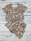 Girls Camouflage Printed Scallop Shorts Set
