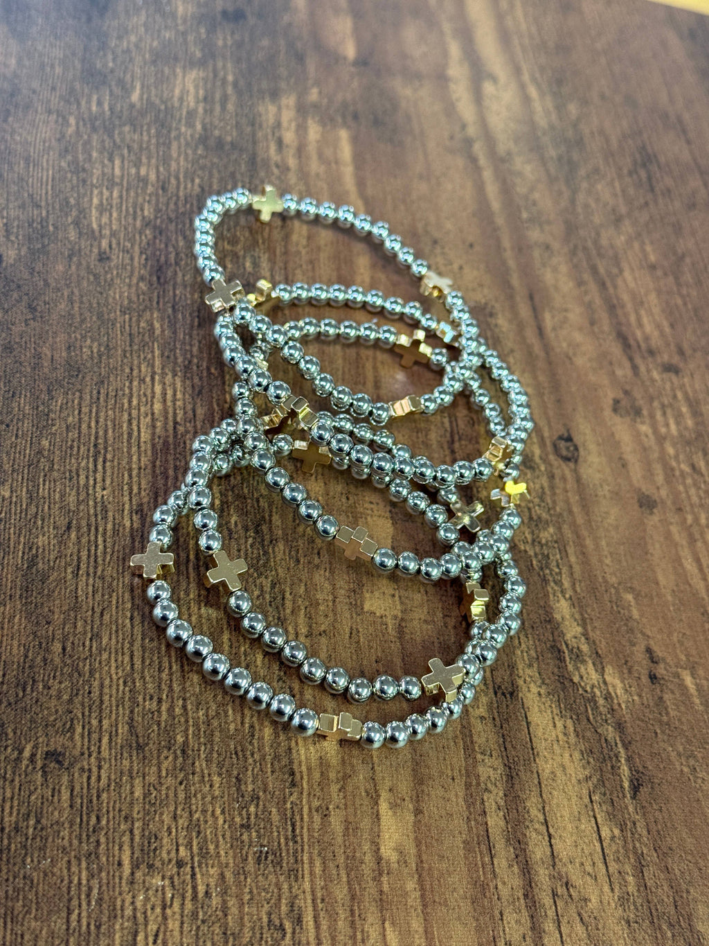 Gold Bracelet w/ Cross Accent SET of 5
