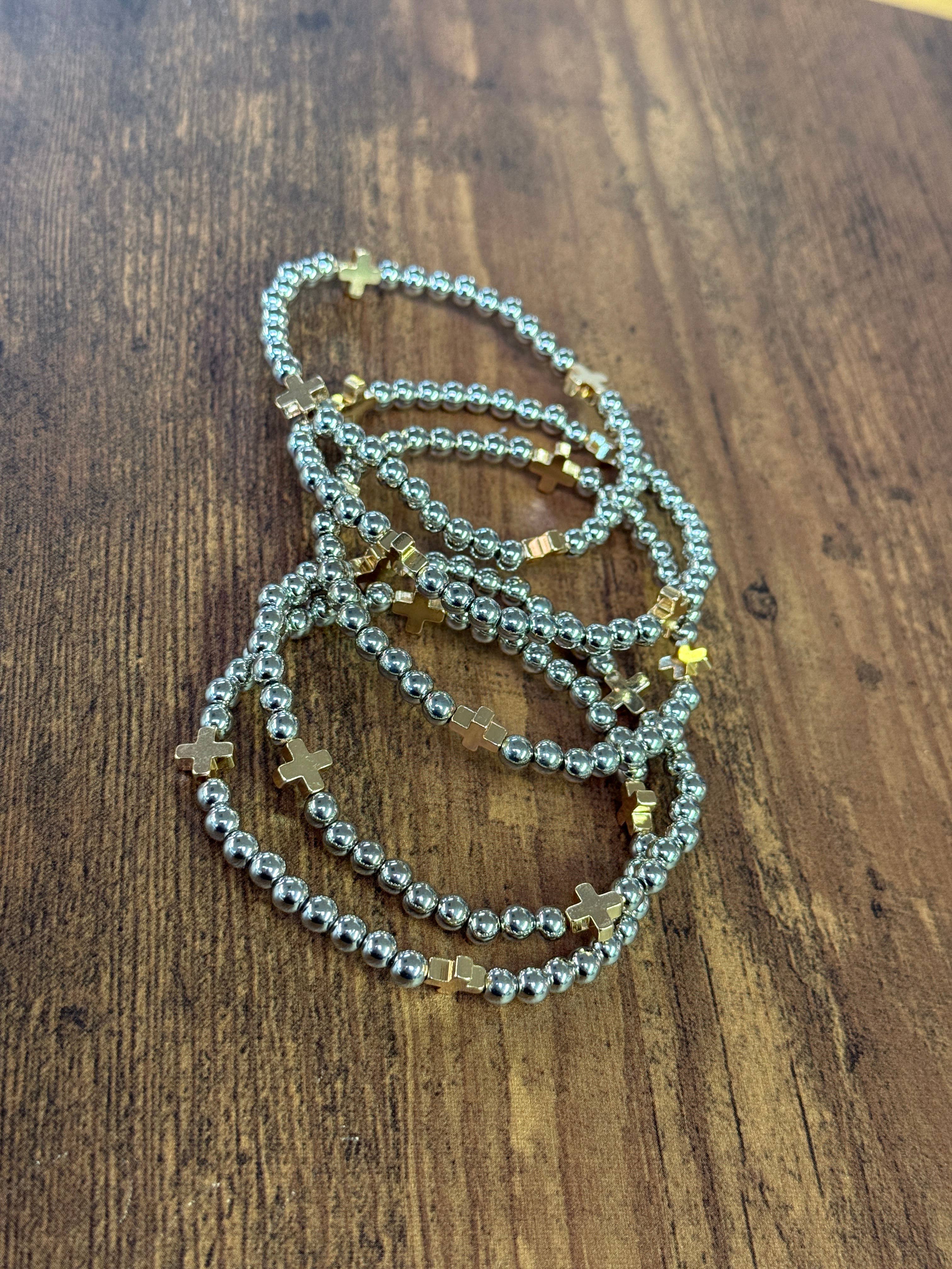 Gold Bracelet w/ Cross Accent SET of 5