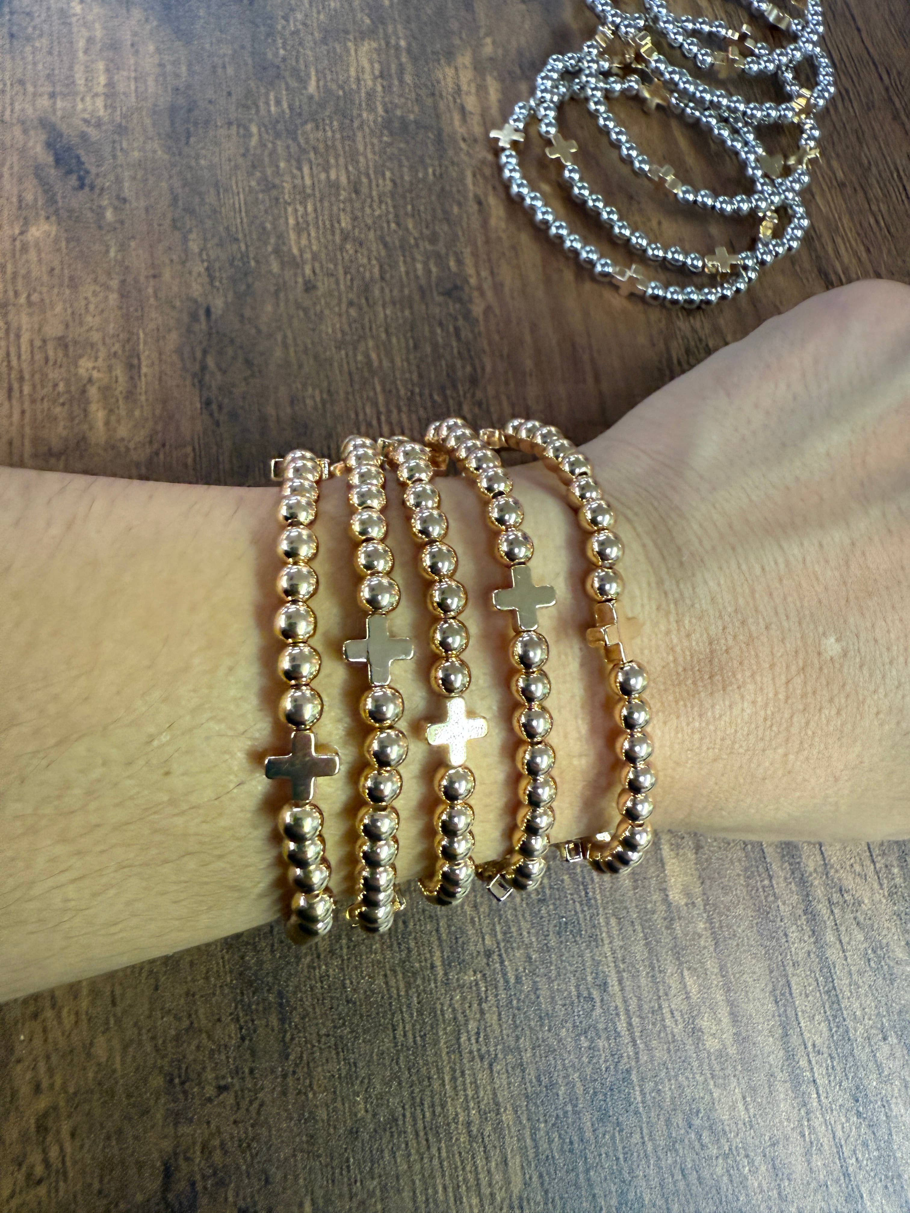 Gold Bracelet w/ Cross Accent SET of 5