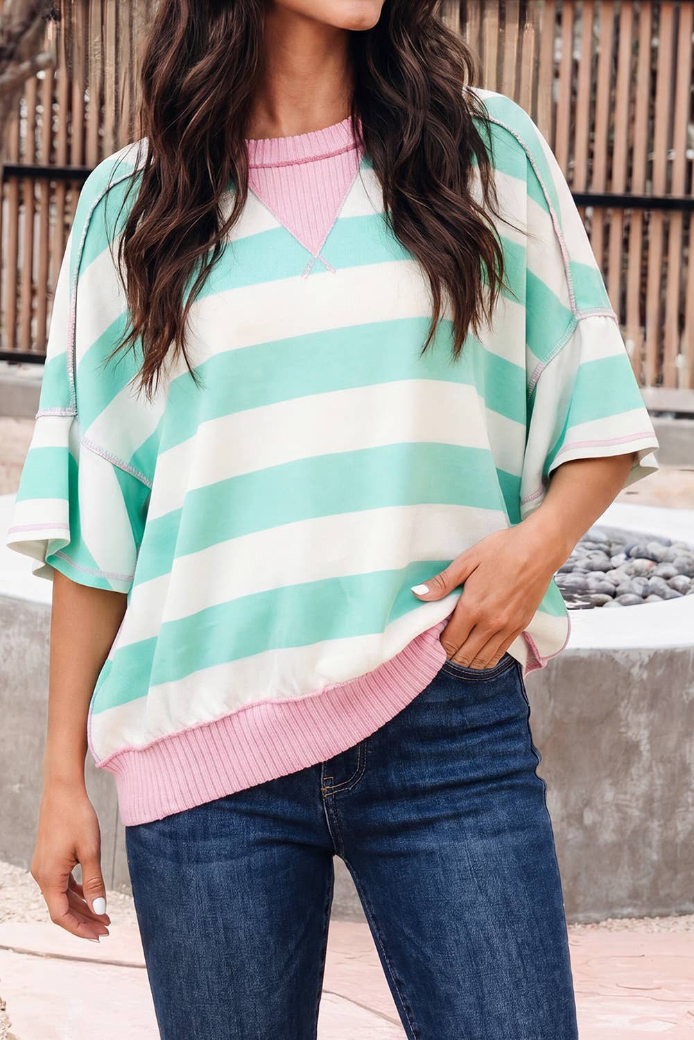 Ribbed Patchwork Oversized Tee