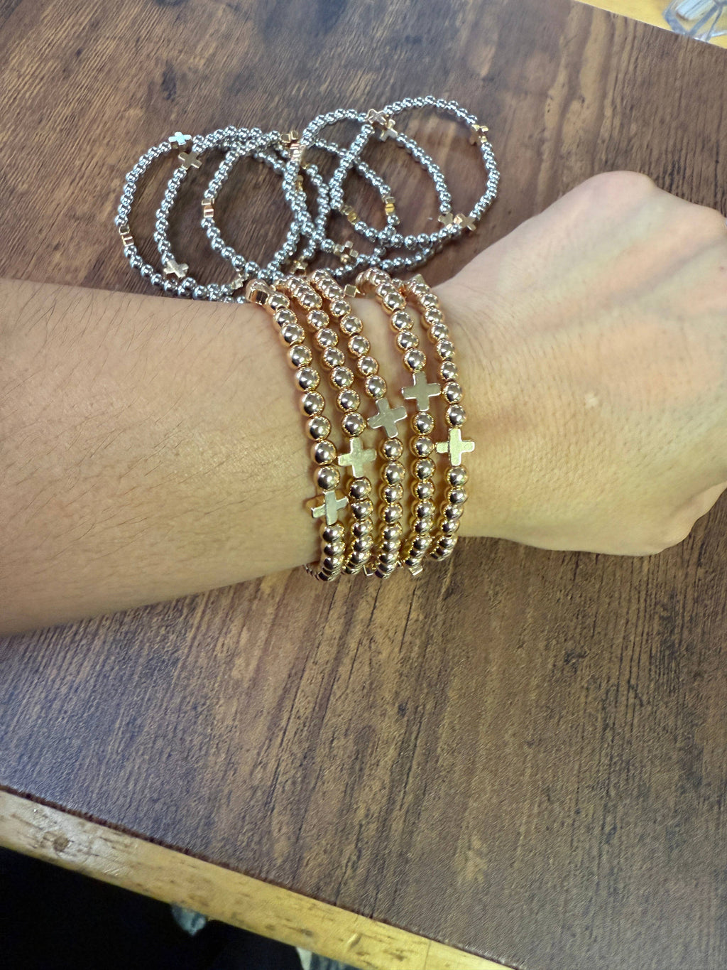 Gold Bracelet w/ Cross Accent SET of 5