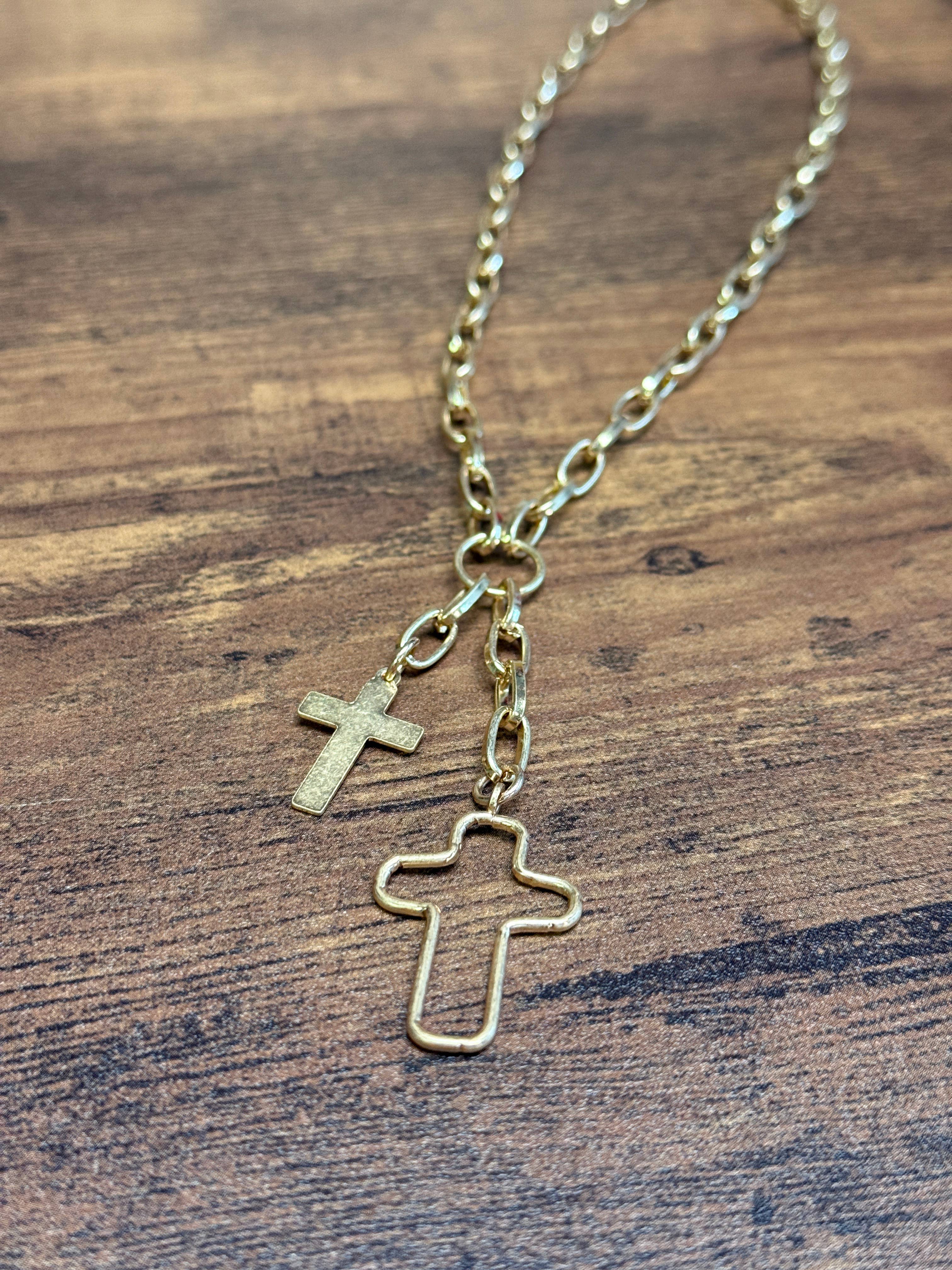 Gold Multi Cross Pendants Necklace