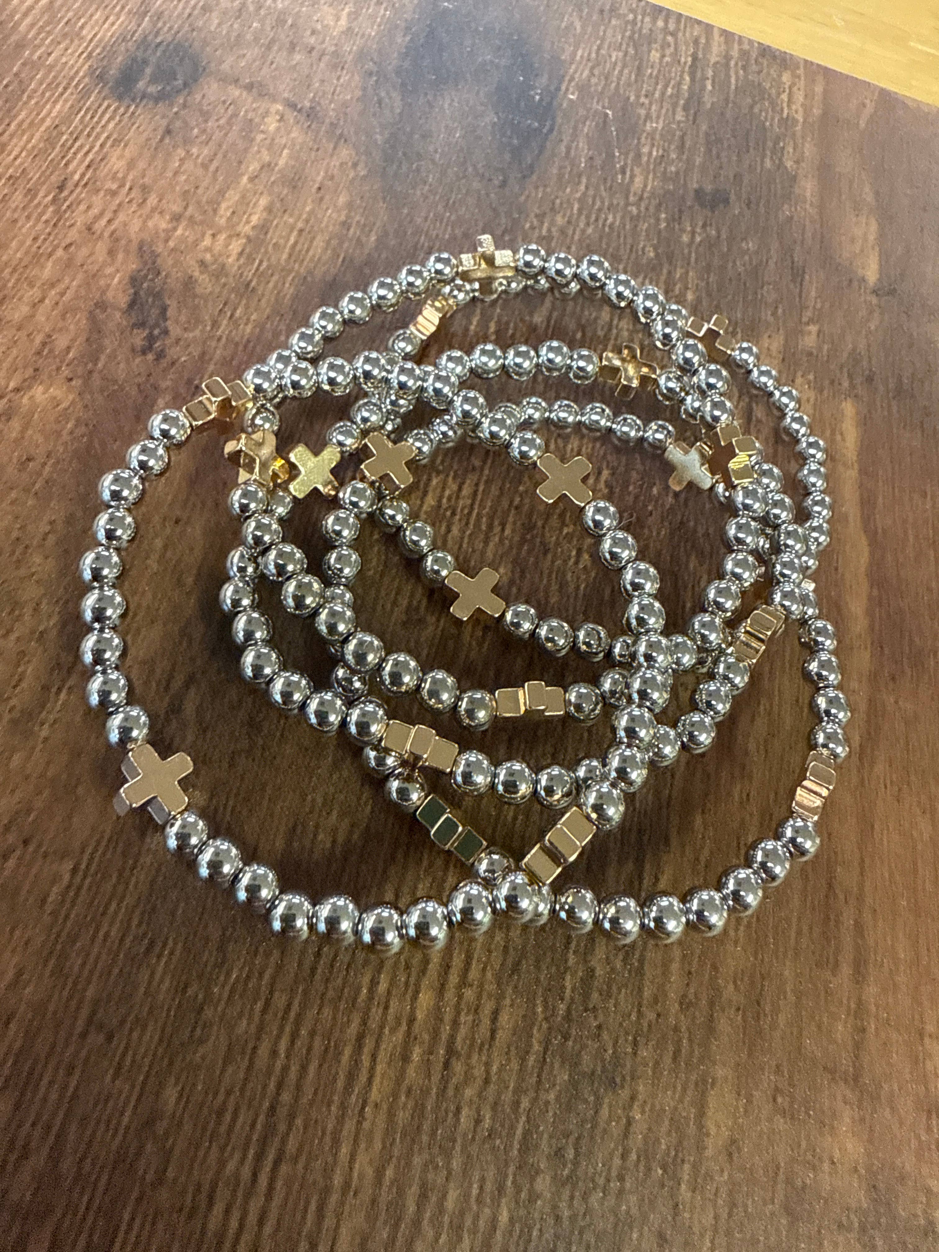 Gold Bracelet w/ Cross Accent SET of 5