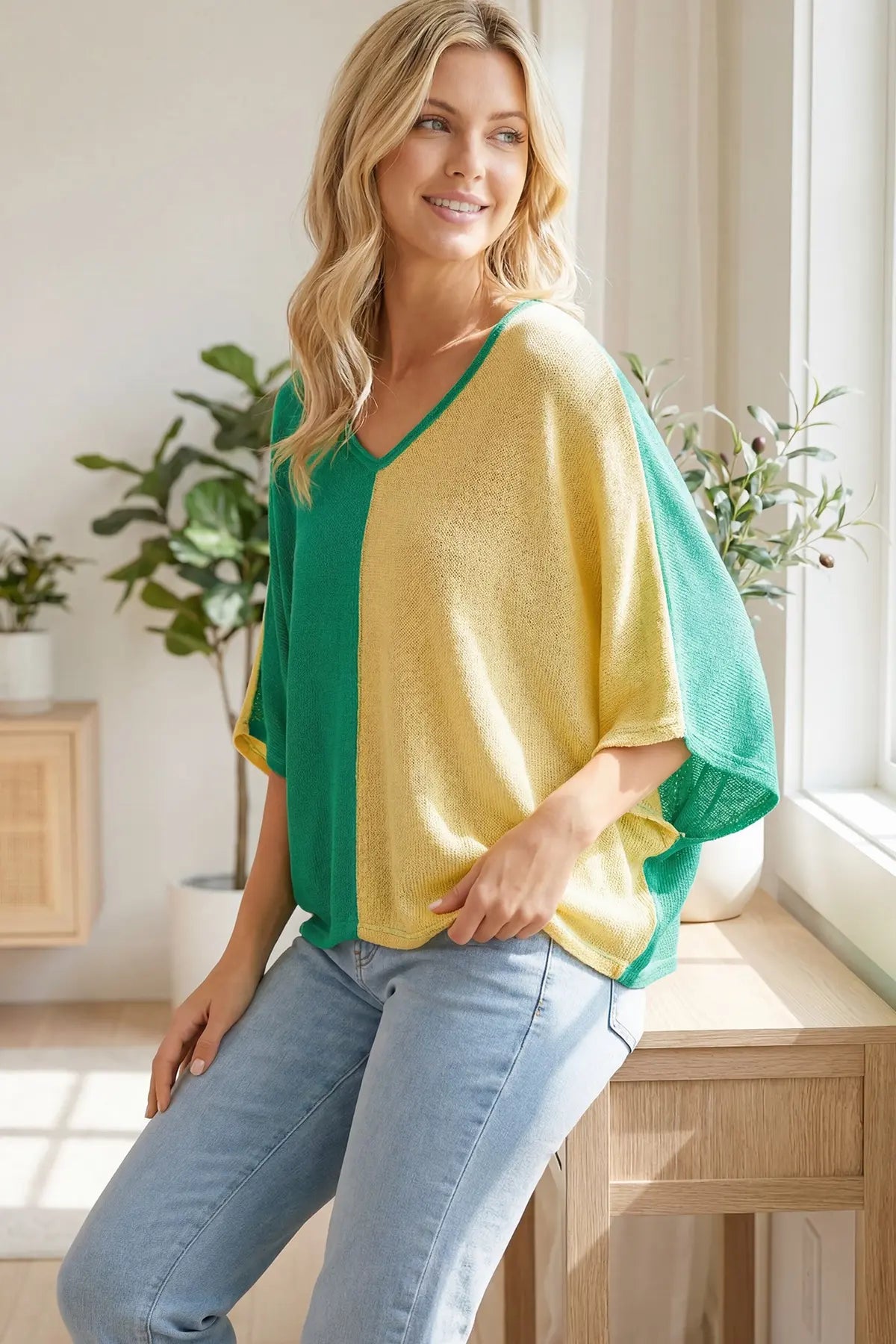 Color Block V-Neck