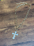 Gold Pearl Cross Necklace