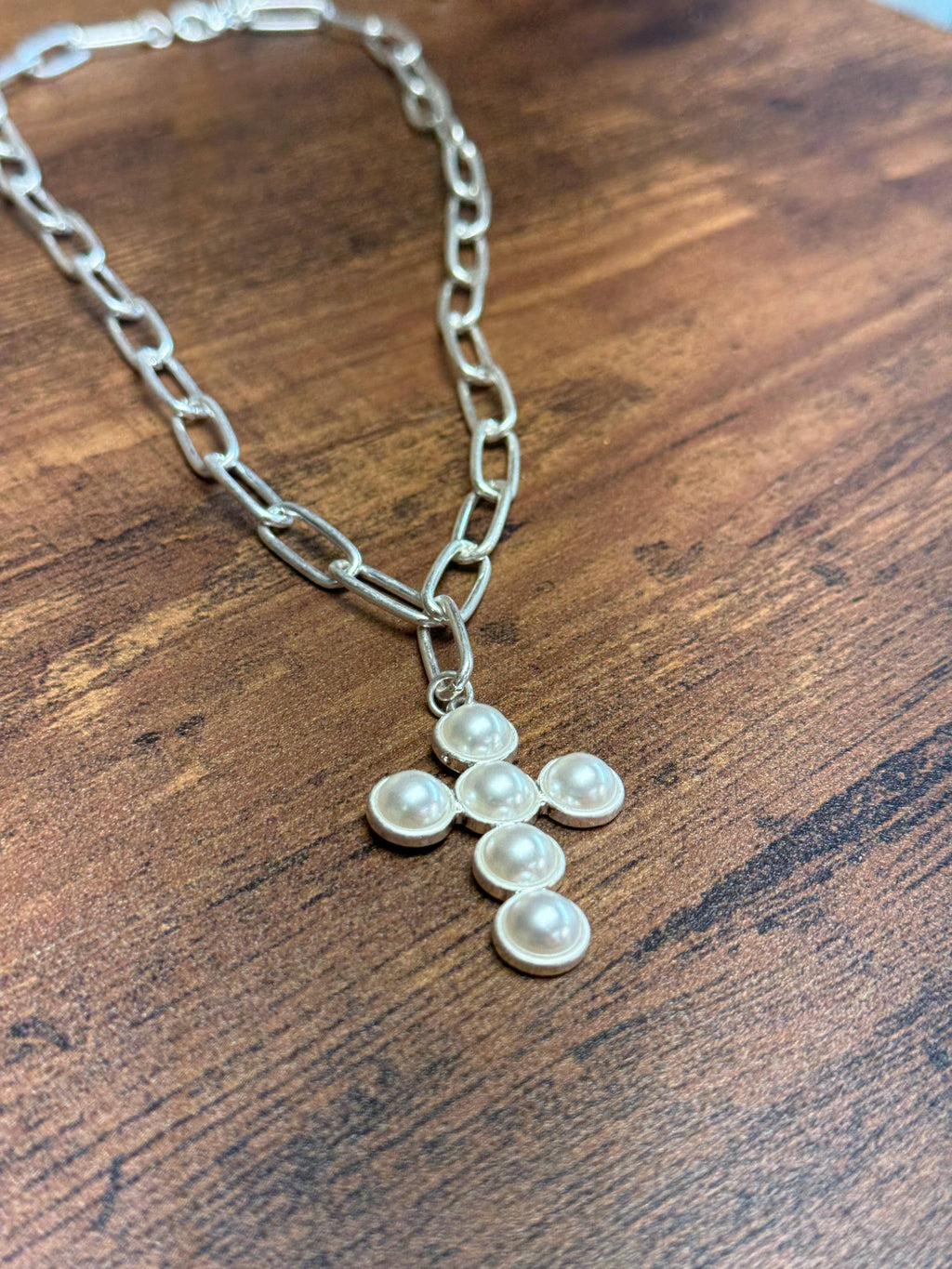 Gold Pearl Cross Necklace