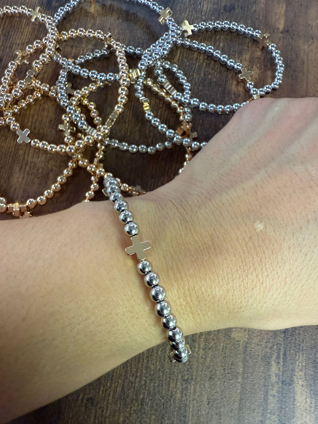 Gold Bracelet w/ Cross Accent SET of 5