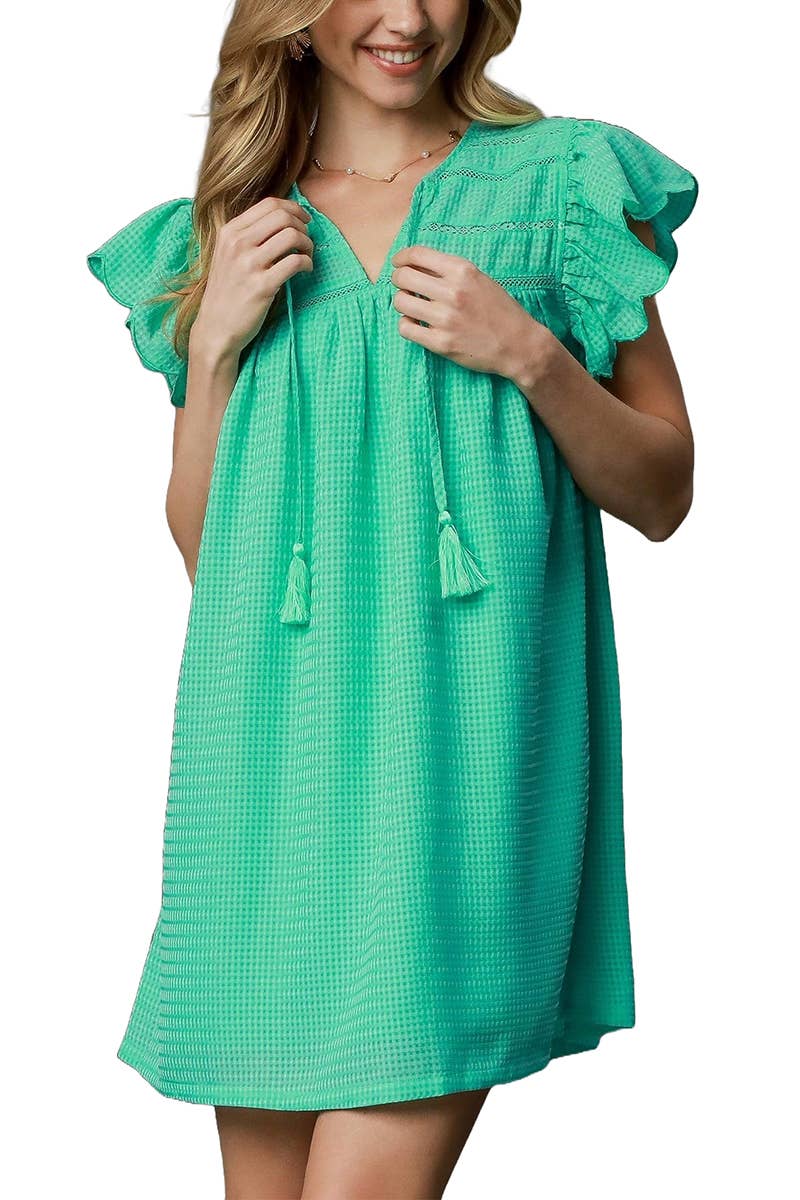 Checker Organza Front Tie Dress
