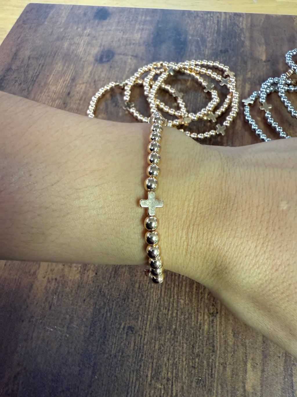 Gold Bracelet w/ Cross Accent SET of 5