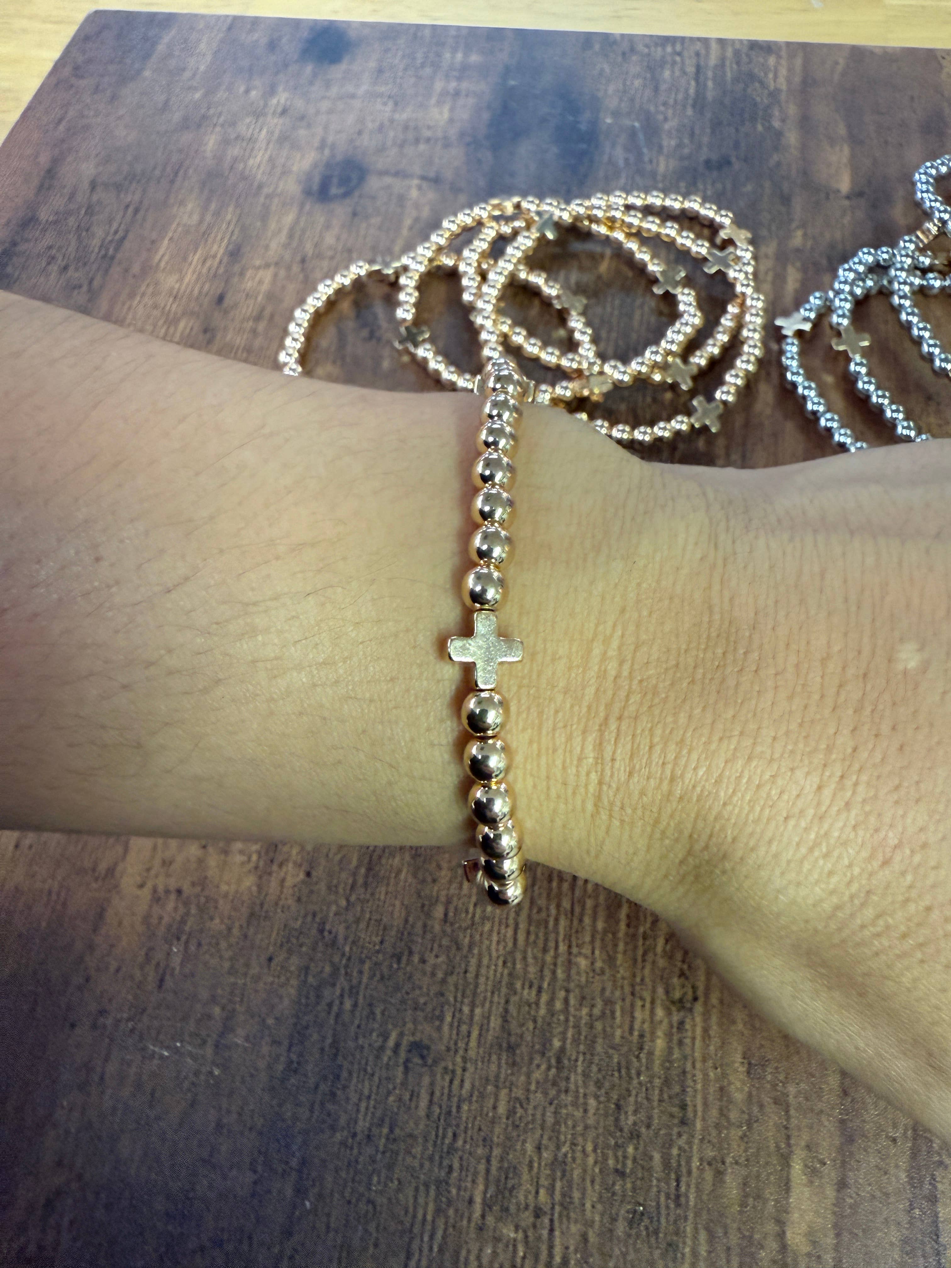 Gold Bracelet w/ Cross Accent SET of 5