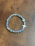 Cross & Heart Pearl Porcelain Beaded Bracelet