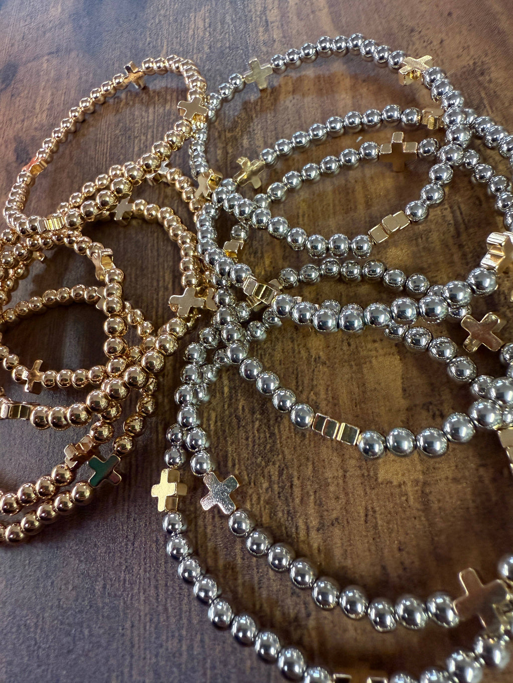 Gold Bracelet w/ Cross Accent SET of 5