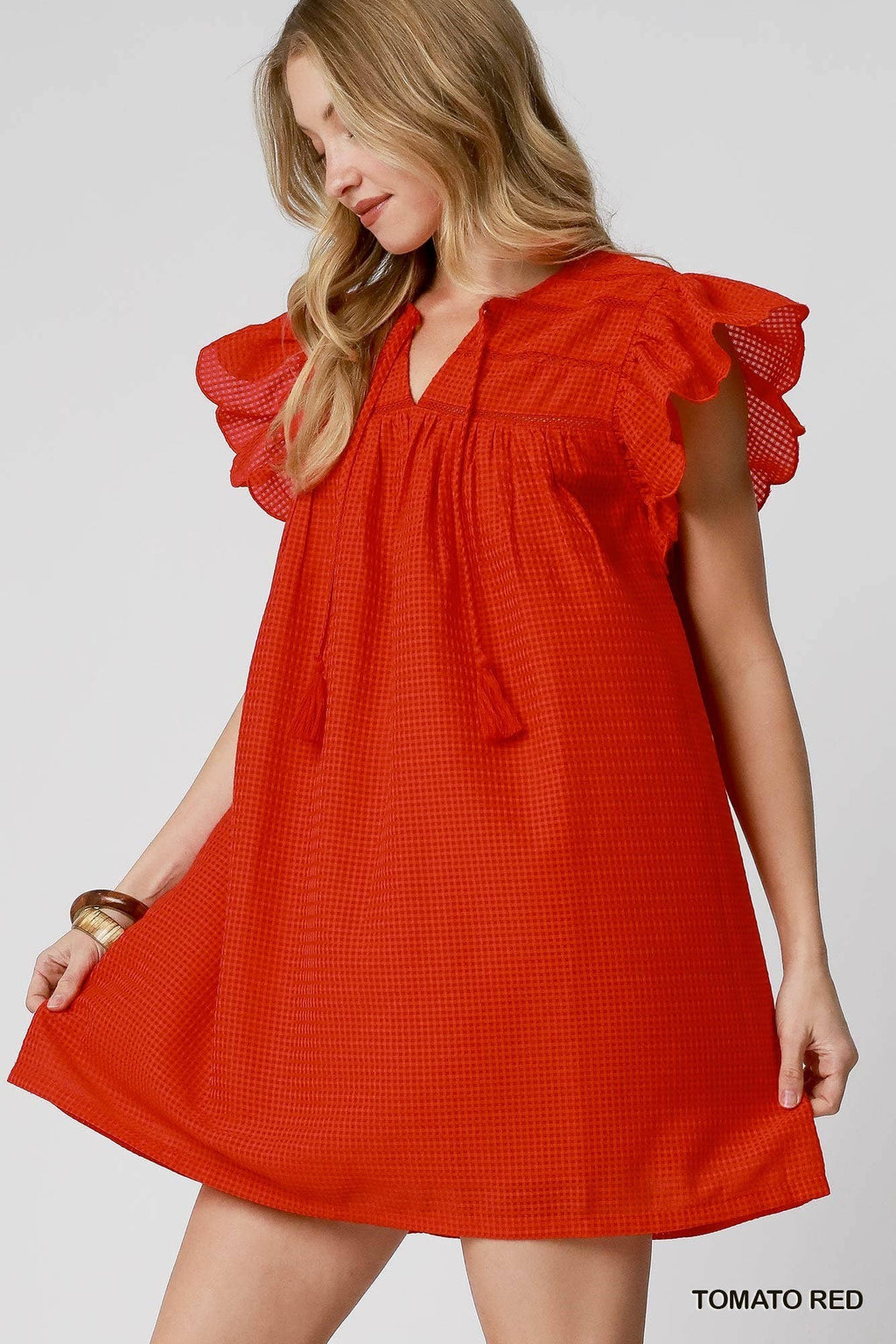 Checker Organza Front Tie Dress