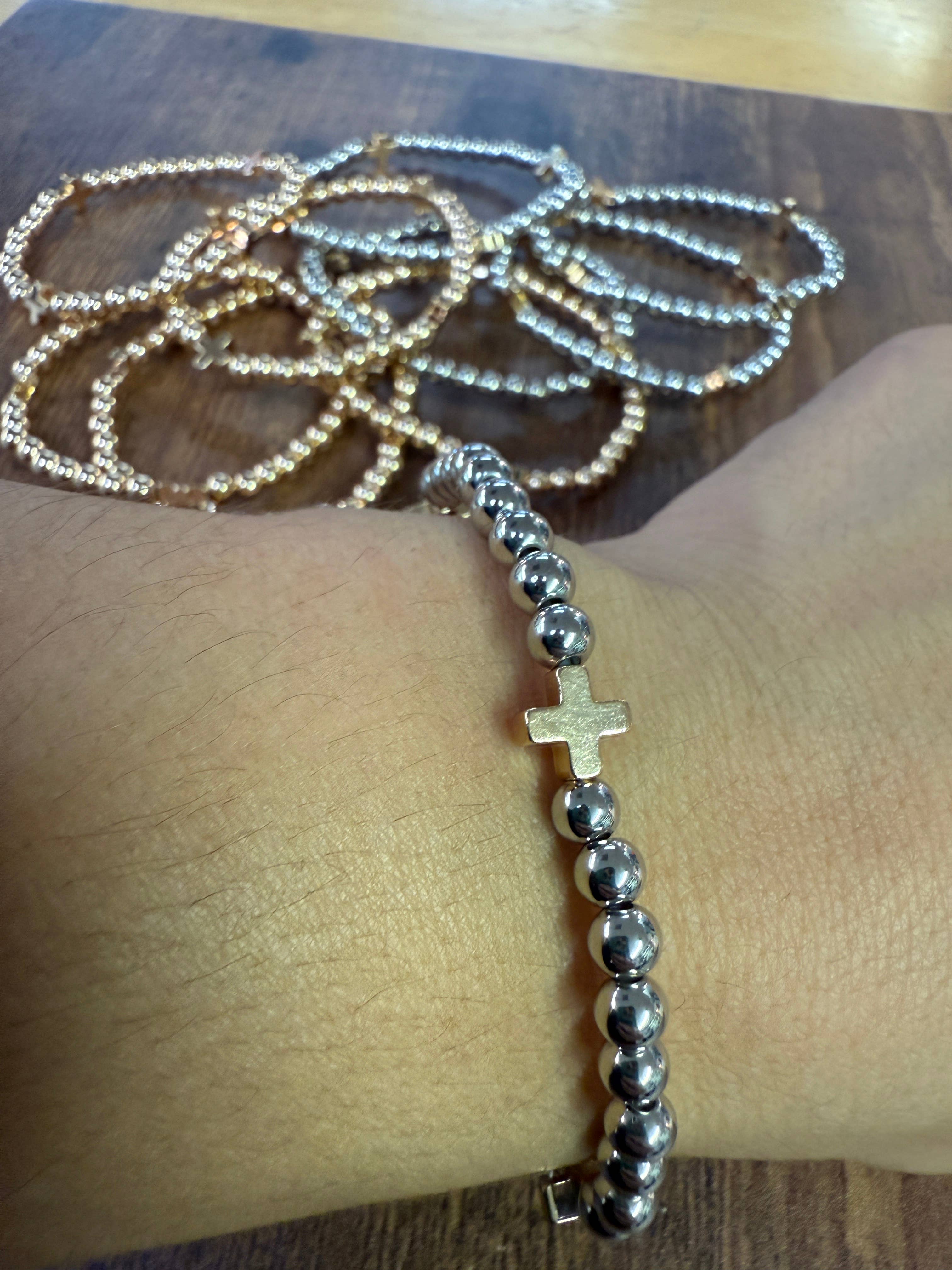Gold Bracelet w/ Cross Accent SET of 5